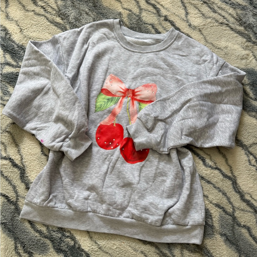 Forever 21 Gray Sweatshirt with Cherry Bow Design